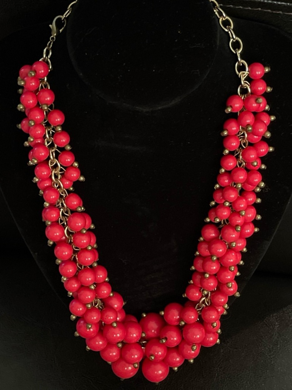 Coral Red Beaded Cluster Necklace - Women Jewelry